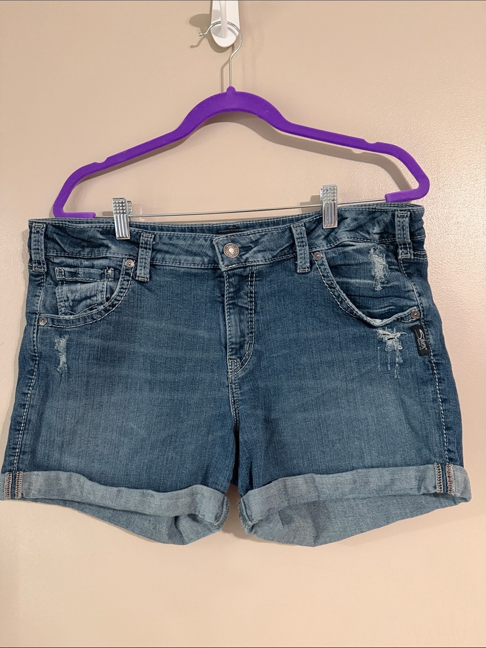 Silver Jeans Dark Blue Rolled Hem Denim Shorts